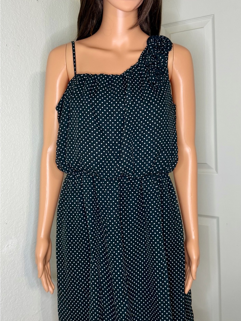 Black & White Polka Dot One-Shoulder Dress by Sweet Storm